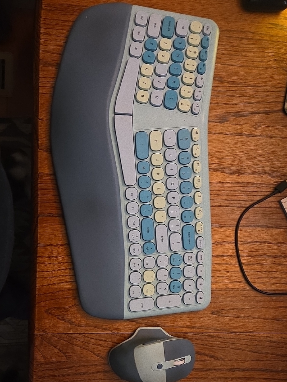 Ergonomic Wireless Keyboard and Mouse Set in Light Blue, Cream